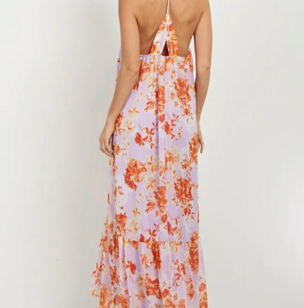 🆕LILAC FLORAL PRINT RUFFLE HEM MAXI DRESS - Picture 6 of 6